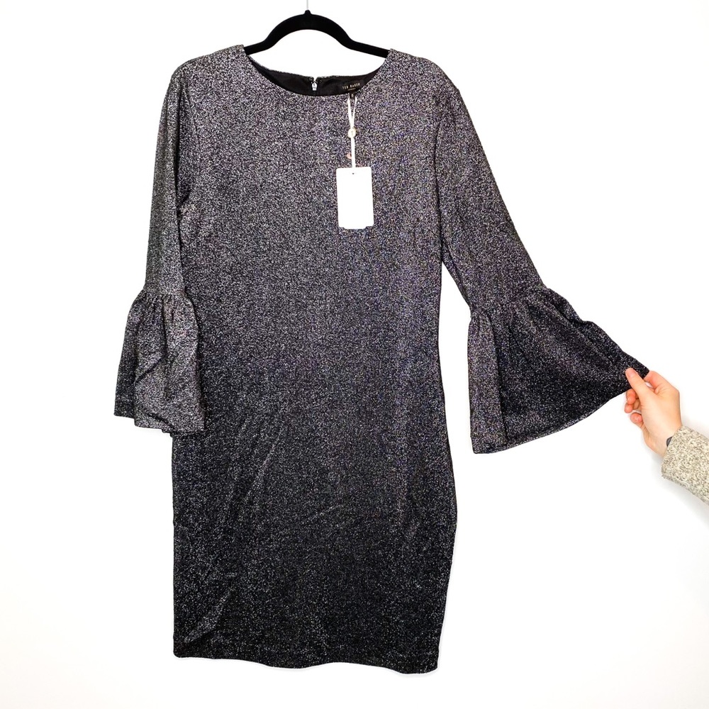 Ted Baker Metallic Silver Black Dress 5 XL 14